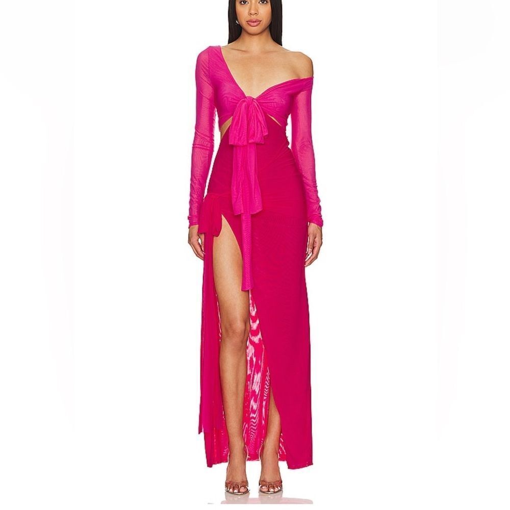 Lovers + Friends Hot Pink Long Sleeve Cutout Maxi Dress